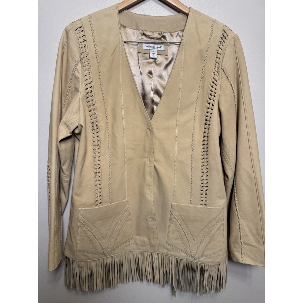 Women's Medium Coldwater Creek Beige Buckskin Leather Jacket Fringe XL